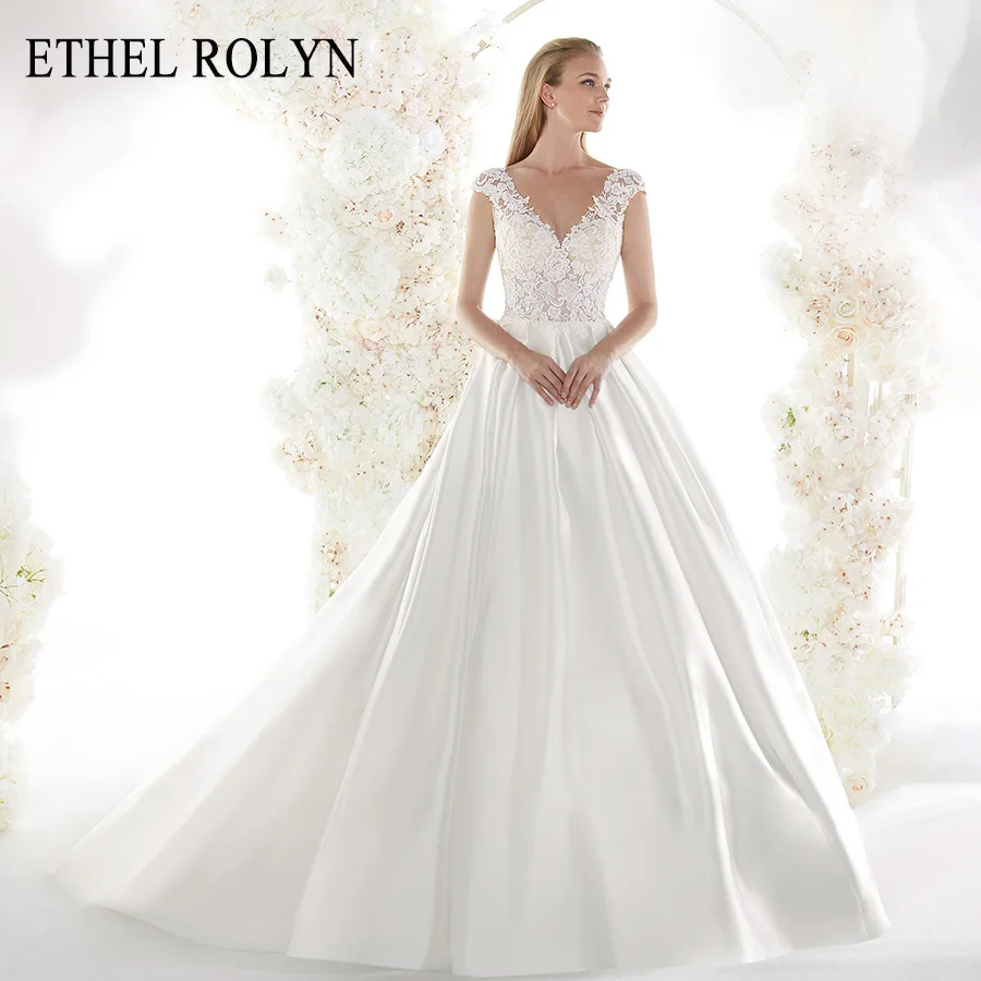 

ETHEL ROLYN Backless Soft Satin Vintage Wedding Dress 2020 Appliques Bride Dresses Short A-Line Wedding Gowns Vestido De Noiva
