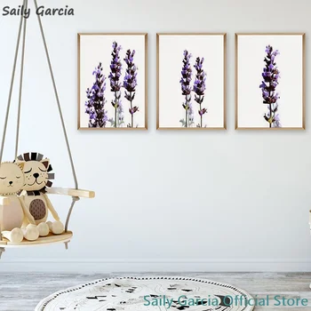 

Nordic Minimalist Watercolour Lavender Flower Canvas Painting Botanical Posters and Prints Wall Art Pictures for Living Room