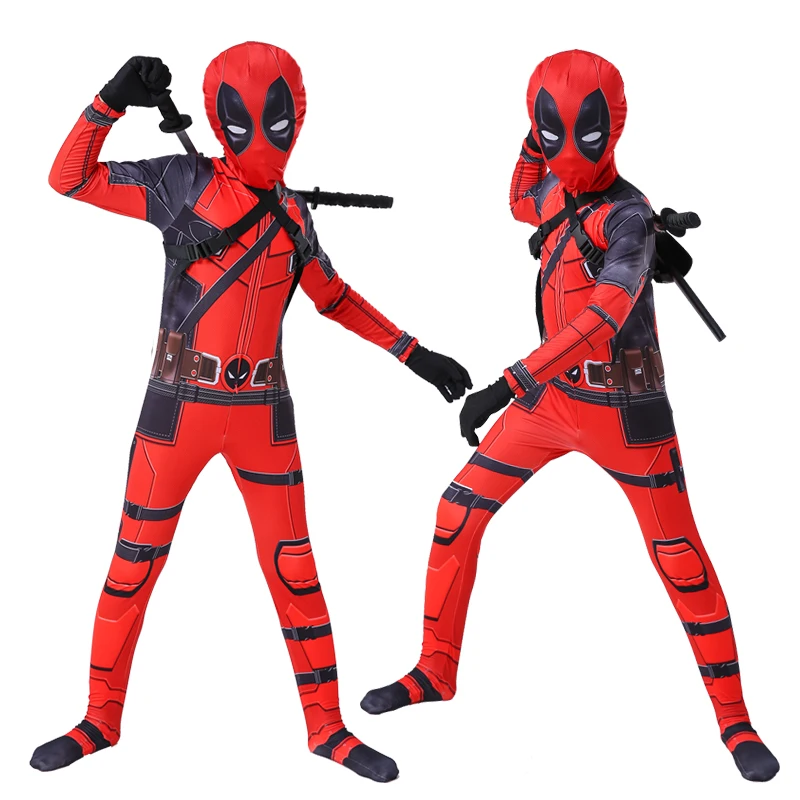 Baratos Disfraz de Deadpool para niños, disfraz de superhéroe de Deadpool, disfraces de máscara, mono, disfraz de fiesta de Halloween para niños y niñas