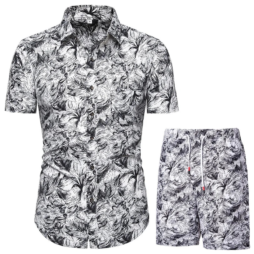 mens set Men Clothing Set 2021 Two Piece Set Summer Beach Wear Floral Print Casual Shirt and Shorts Set Hawaiian Shirt Holiday Clothes mens linen short sets