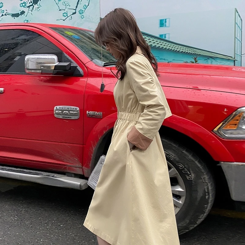 

2020 Spring And Autumn New British Style Solid Color Loose Dress Fashion Casual Wild Mid-length Orange / Off-white S-XL