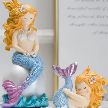 

CREATIVE MERMAID ART SCULPTURE DECORATIONS STATUE CUTE LITTLE MERMAID FIGURINE RESIN CRAFT CARTOON DOLL HOME DECORATION R4880