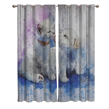 

Watercolor Style Wood Texture On The Background Of Two Lovely Puppies Window Curtains Dark Curtain Rod Living Room Indoor Drapes