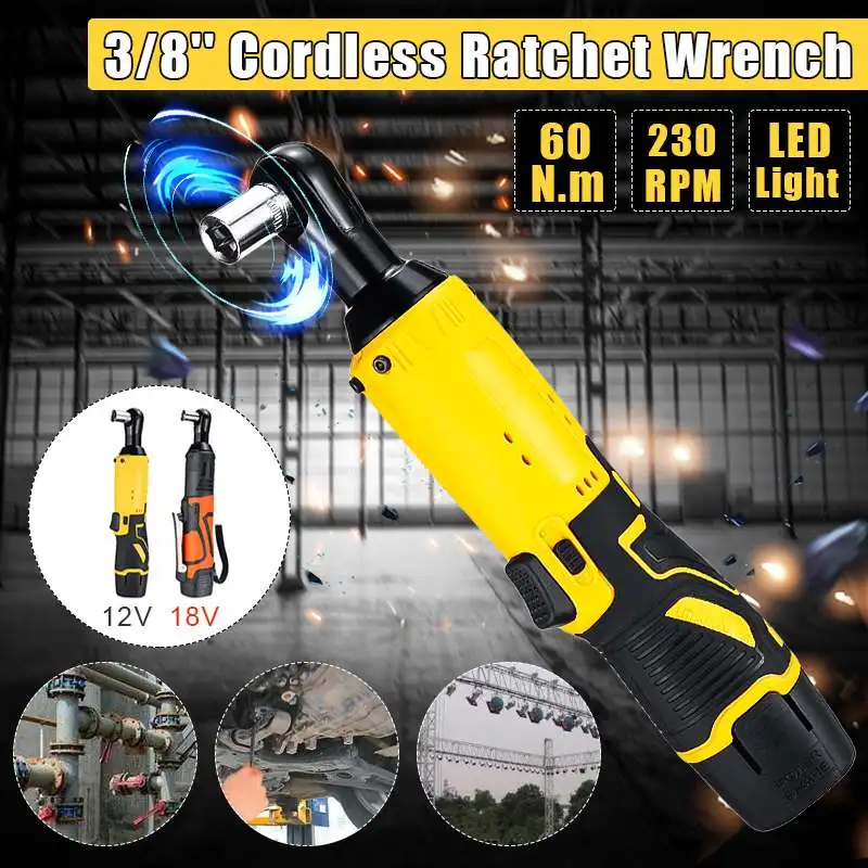 

12V/18V Lithium battery Rechargeable 3/8'' Electric Wrench Portable ratchet wrench 90 degree Power Tool wrench Quick Charger