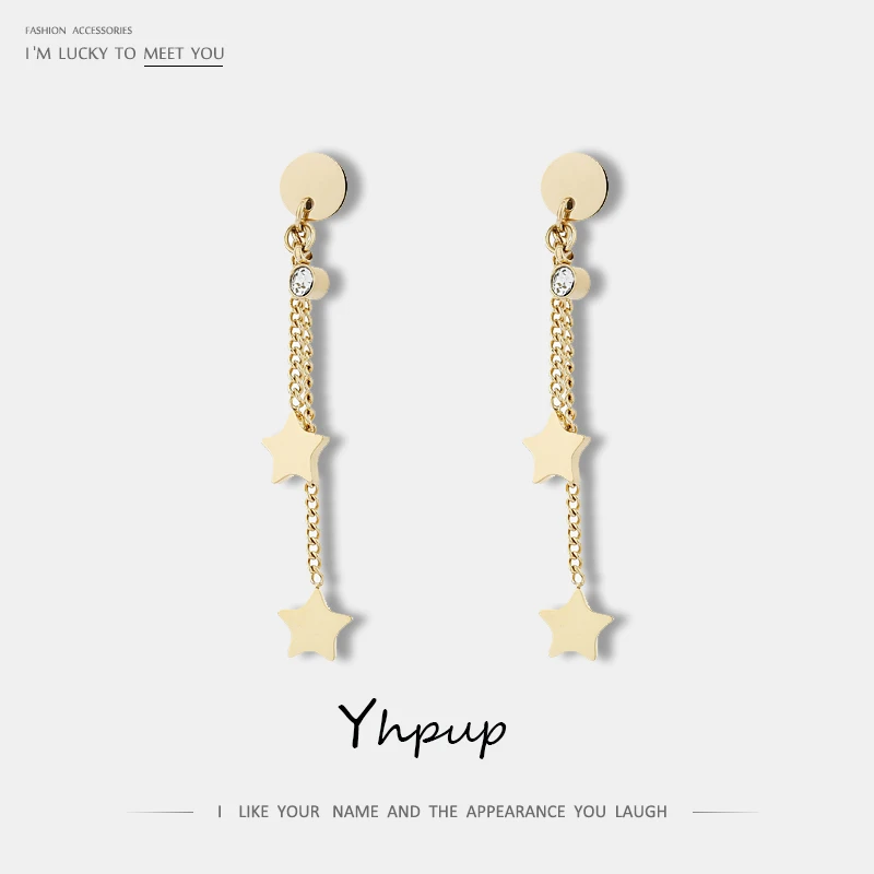 

Yhpup New Fashion Star Long Chain Dangle Earrings Stainless Steel Gold Zircon Statement Charm Earring Pendientes Mujer Moda 2019