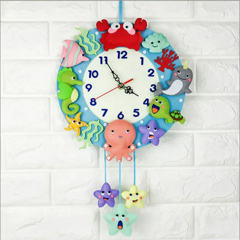 Free Cutting Non-woven Handmade DIY Wall Clock Cute Marine Clock For Kindergarten For Home Decorations