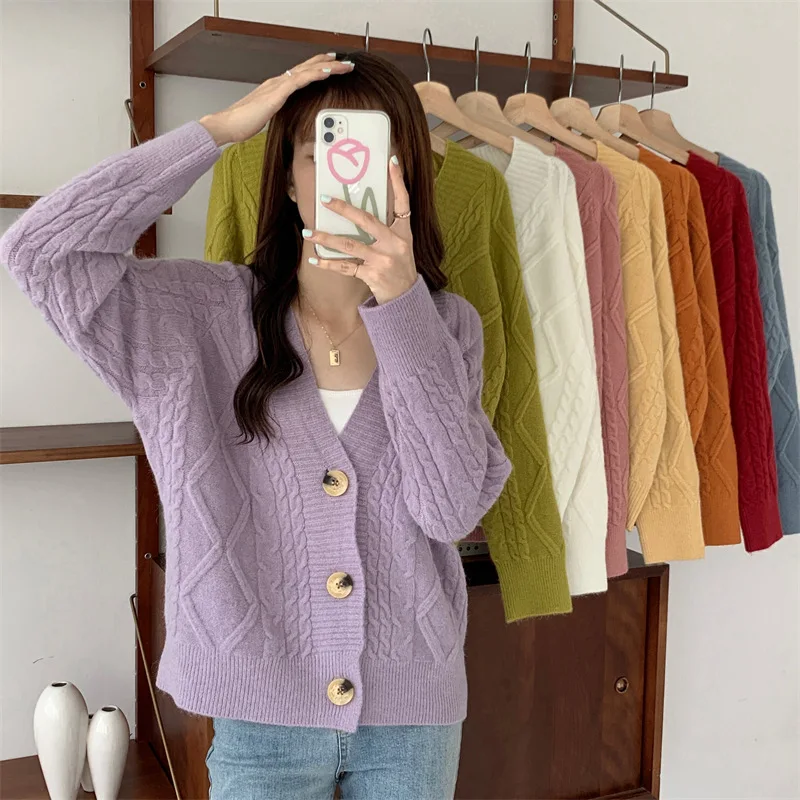

Women's Knitted Sweater Fall Winter Simple Fashion Cardigan V-neck Cardigans