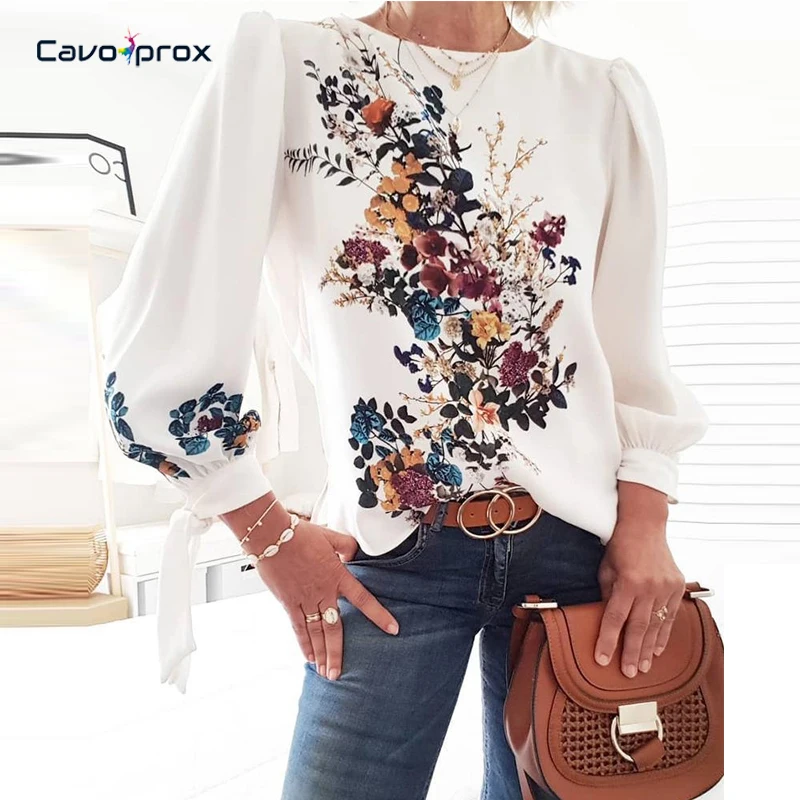  Women Flora Printed Long Sleeve Loose Style Pullover Blouse Chic Casual Spring Fall Fashion New Tre