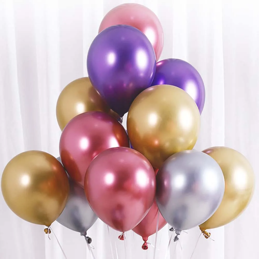 5pcs Metallic Gold Silver Green Red Purple Ballon Wedding Happy Birthday Latex Balloons Metal Chrome Balloon Air Helium Baloon