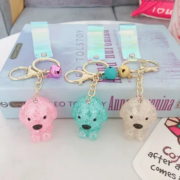

Ins Ultra Fire Acrylic Dog Doll Keyrings Lovely Bell Lady Keychains Crystal Dog Key Chain Wholesale