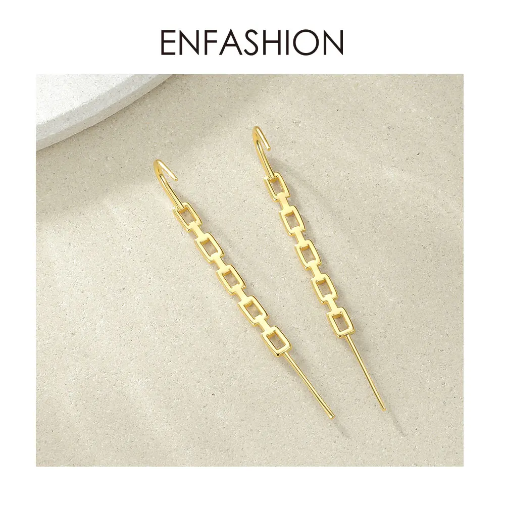 ENFASHION, панк, стразы, звенья цепи, серьги-гвоздики для женщин, золотой цвет, массивные серьги геометрической формы, модное ювелирное изделие, подарок E191096