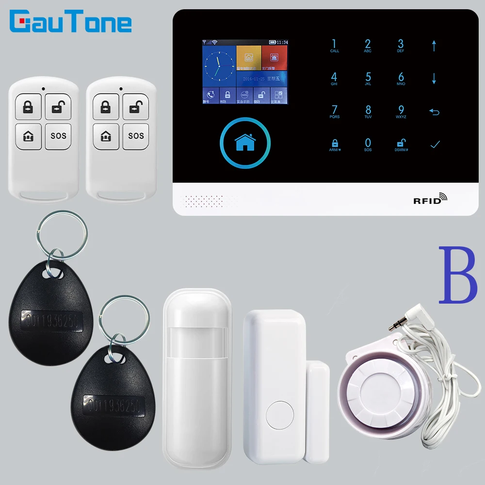 GT APP Remote Control Alarm Panel Switchable 9 Languages Wireless Home Security WIFI GSM GPRS Alarm System  RFID Card Arm Disarm sound alarm device Alarms & Sensors