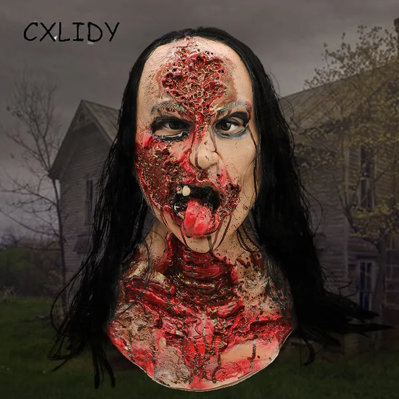Страшная маска на Хэллоуин гримаса пугающая голова парик женская призрака Череп