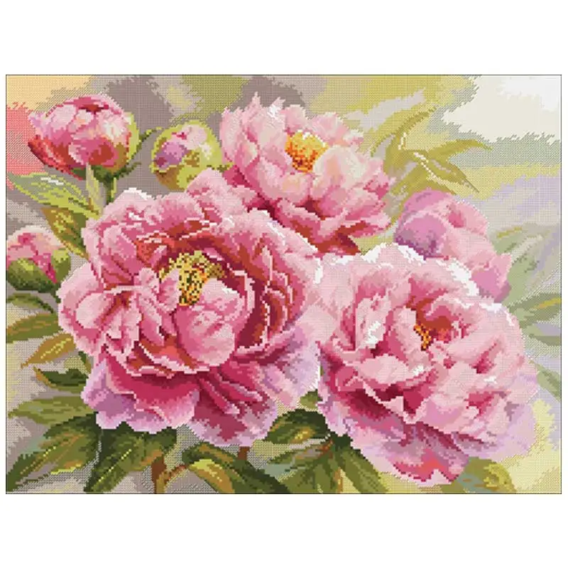 pink peony flower Counted Cross Stitch 11CT 14CT 18CT DIY Cross Stitch Kits Embroidery