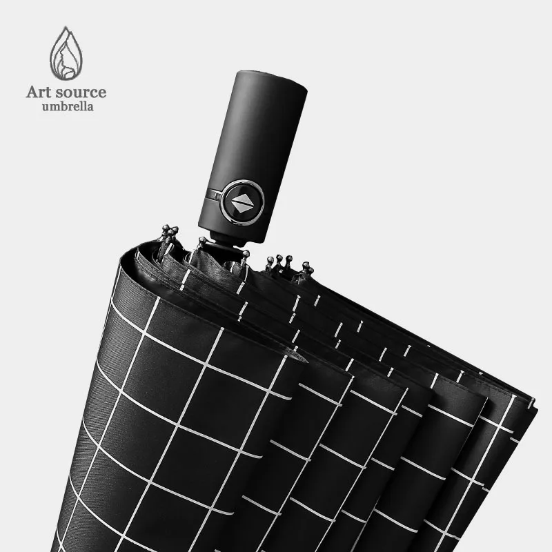 

10 Bone Automatic Umbrella Men And Women Foldable Rain Or Shine Dual Purpose Large Size Three Fold Fully Automatic South Korea D