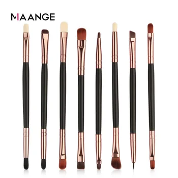 

MAANGE 8 Pcs Pro Makeup Brushes Set Cosmetic Double-end Eyeshadow Brow Black Wood Handle Soft Nylon Hair For Women Makeup Tool