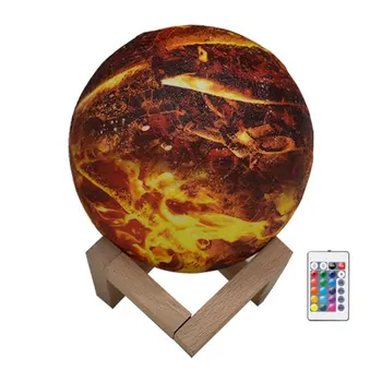 

3D Print LED Round Moon Night Light Lamps Home Decor Bedroom Bookcase Moon Lamp for Christmas Creative Gift with Wooden Stand