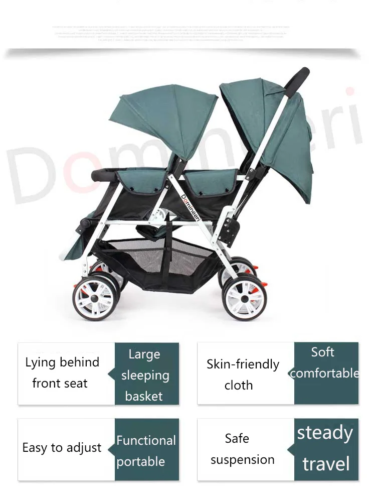 Twin Baby Strollers Lightweight Folding Front Rear Reclining Trolley Baby Double Stroller Can Lie Flat