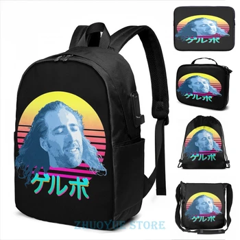 

Funny Graphic print Nicolas Cage USB Charge Backpack men School bags Women bag Travel laptop bag