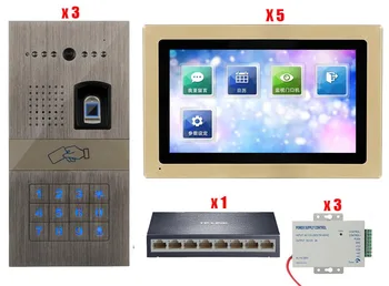 

DIY 7" Wired Video&Audio Smart Doorbell Fingerprint&Password Camera Touch Screen Monitor for 3 Doors 5 Rooms in stock
