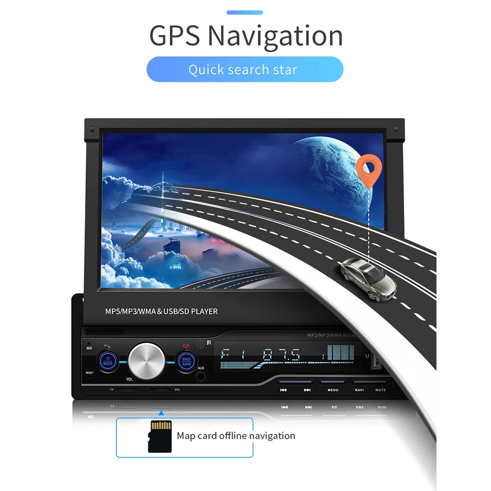 7 дюймов выдвижной MP5 карты машины вызовов через Bluetooth мульти-Язык FM радио gps EQ T100G автомобиля MP5 плеер