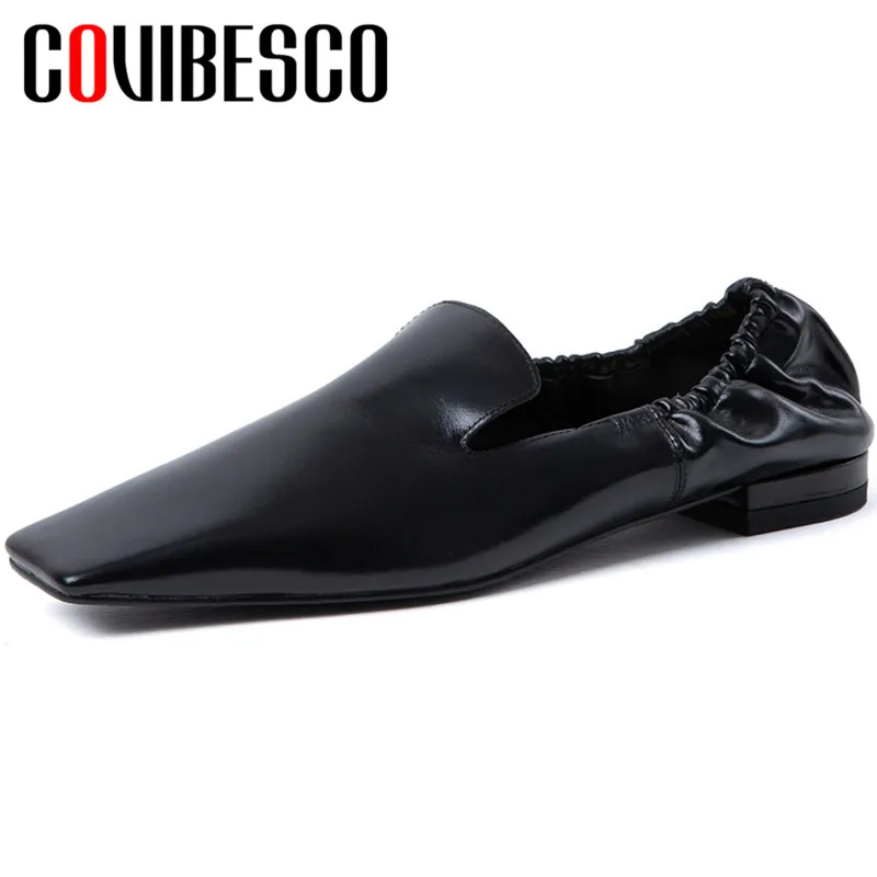 

COVIBESCO 2020 Fashion Classic Design Women Pumps Cow Leather Spring Autumn Casual Shallow Square Toe Square Heels Shoes Woman