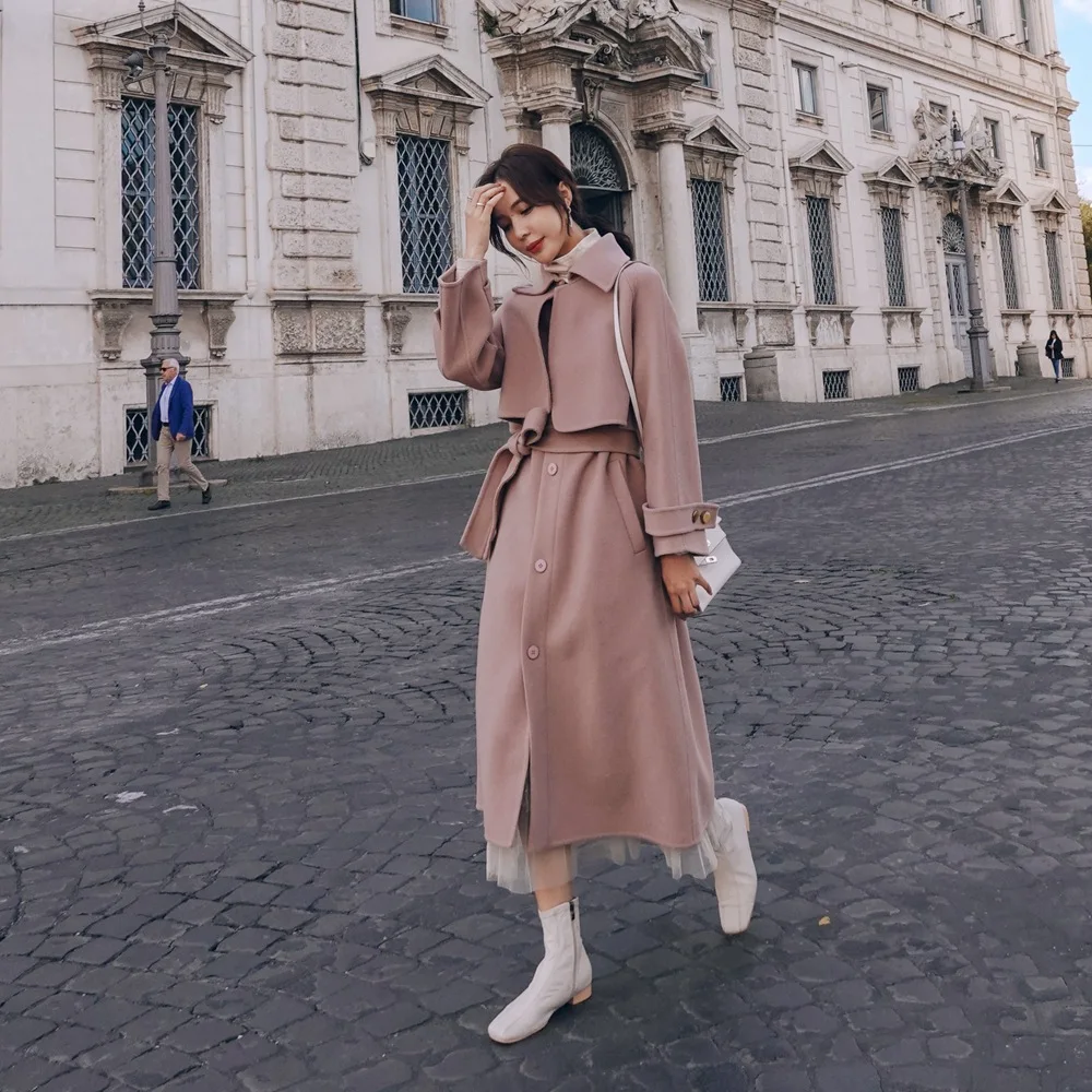 

Photo Shoot French Hepburn Wind Woolen Jacket 2019 Winter New Style Retro England Elegant Waist Hugging Woolen Overcoat Women's