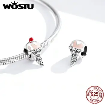 

WOSTU 925 Sterling Silver Charm&Bead Summer Ice Cream Enamel Charm fit Silver Bracelet Bangle Necklace DIY Jewelry FIC1533