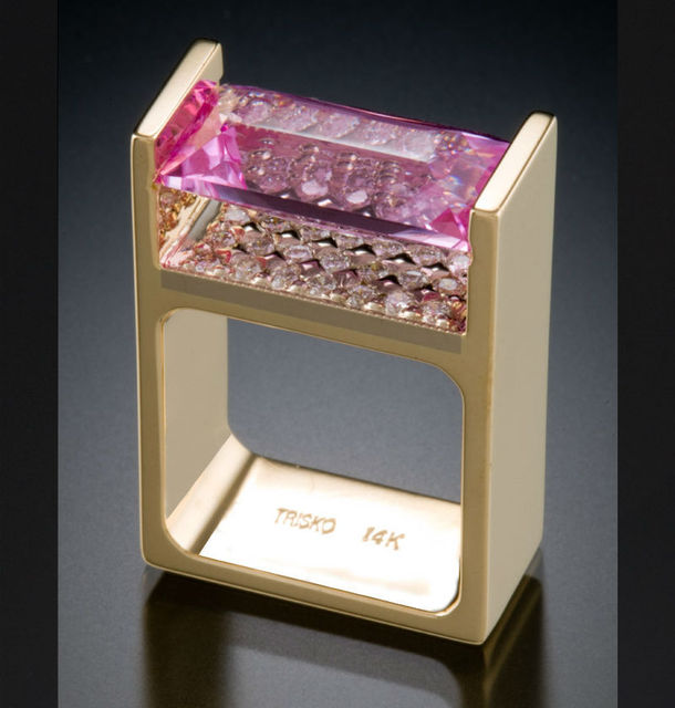 Princess Female Blue Pink Zircon Stone Ring Luxury Yellow Gold Wedding Rings Promise Love Engagement Rings For Women