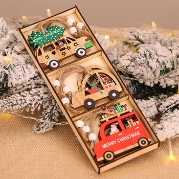 

9pcs/box Wooden Pendant Christmas Home Decorations Christmas Tree Hanging Ornaments New Year 2021 Feliz Navidad 2020 Home Decor