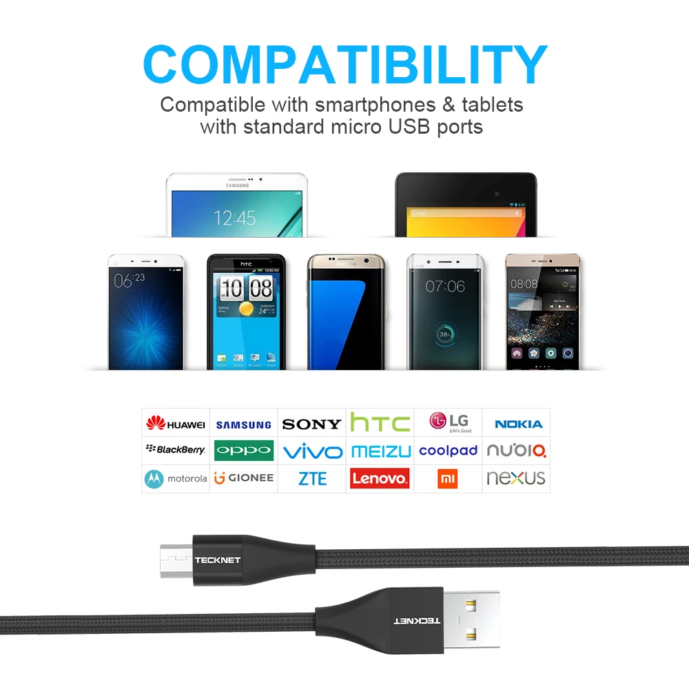 TeckNet 4 упаковки микро USB кабель 2.4A Быстрая зарядка для Redmi Note 5 Pro Android мобильный телефон USB микро кабель зарядное устройство Шнур