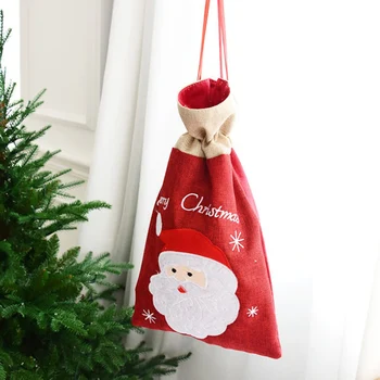 価格 Big /Small Red Cloth Santa /Snowman Christmas Drawstring Candy Gifts Bags