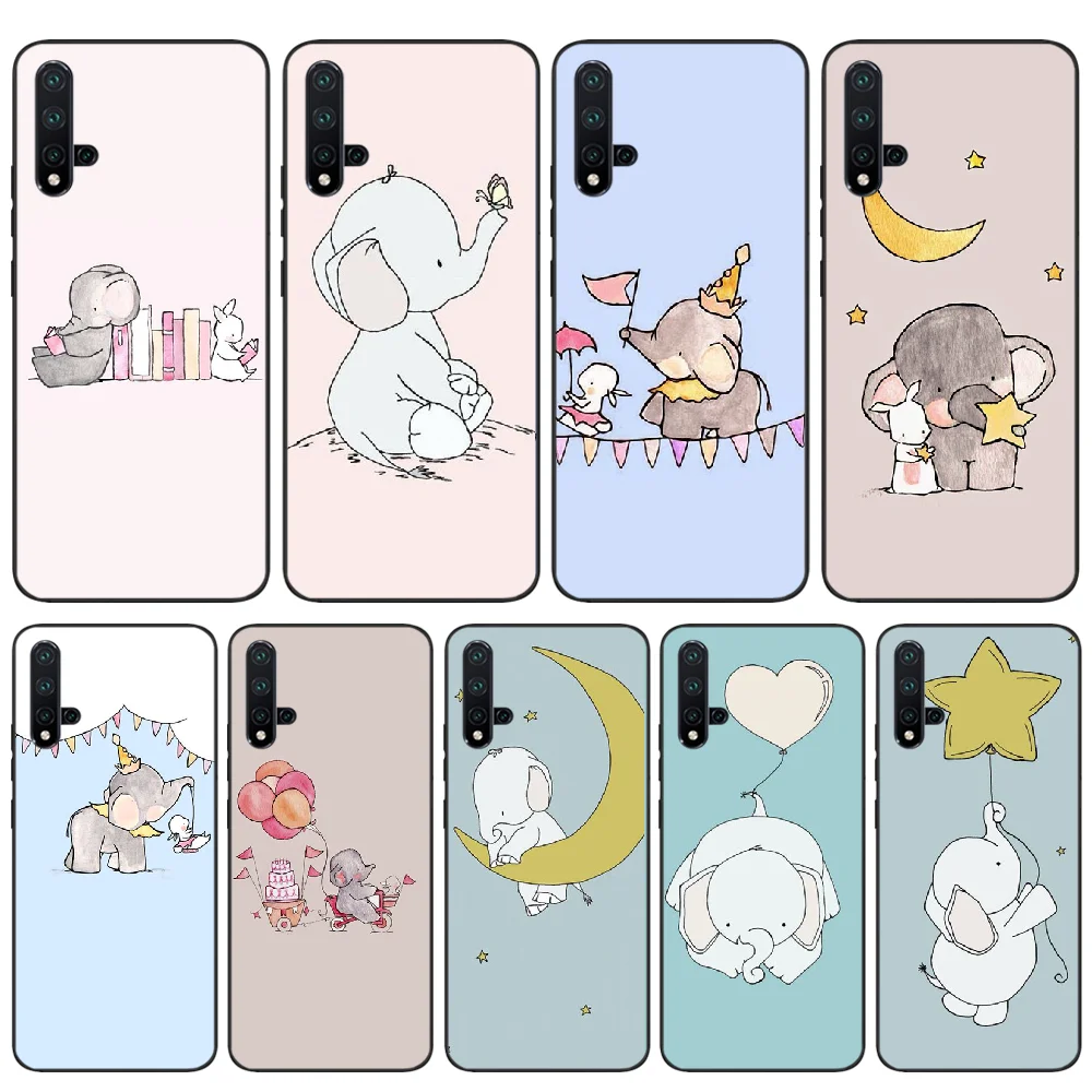 

LJHYDFCNB Cartoon cute elephant Black Soft Shell Phone Case Capa For huawei nova 2 2i 2plus 2s 3i 3e 4 4e 5 5i pro case