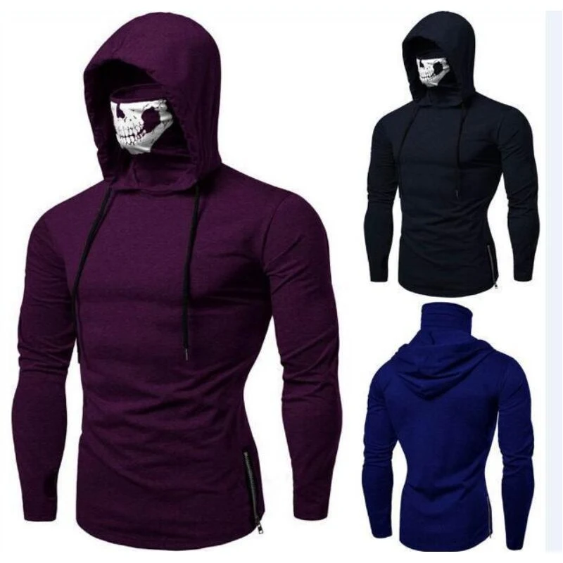 

Meihuida Mens Gym Thin Hoodie Long Sleeve Hoodies With Mask Sweatshirt Casual Zipper Skull Mask Hoodie Sweatshirt Hooded Tops