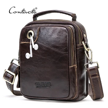 

CONTACT'S Genuine Leather Crossbody Bags for Men Large Capacity Casual Messenger Shoulder Bag with Headphone Hole Male Handbags