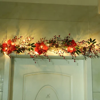 

Artificial Flowers Berry With LED Light Home Holiday Decor Christmas Door Decoration Rattan Christmas Flower Leaves6 Fake Flower