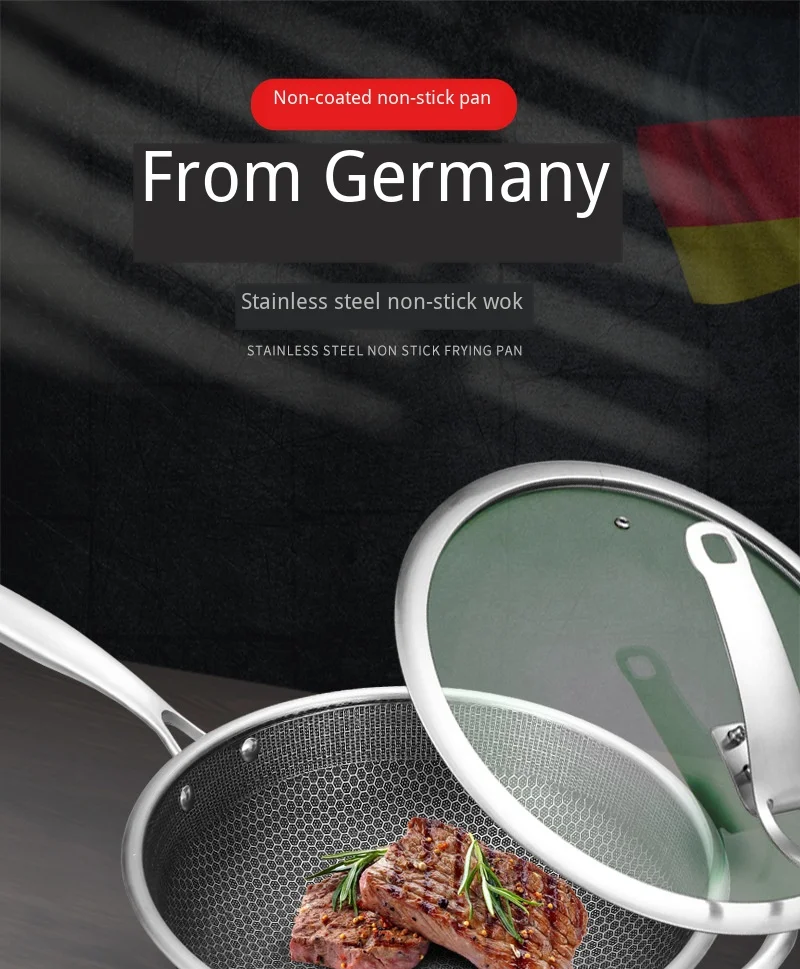 Нержавеющая сталь Wok сотовая кастрюля с антипригарным горшком Бездымная сковорода для здоровья, не покрытая покрытием, горшок для топливного газа, универсальная плита