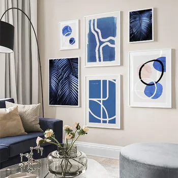 

Blue Palm Leaves Abstract Color Block Wall Art Canvas Painting Nordic Posters And Prints Wall Picturs For Living Room Decor