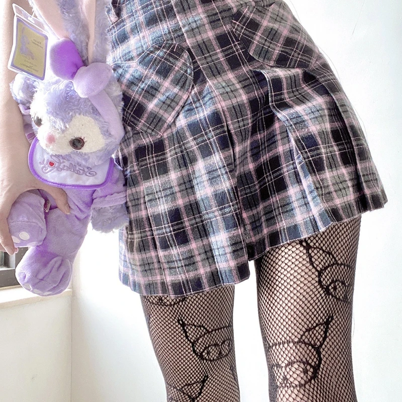 Japanese Anime Lolita Pantyhose Cartoon Devil Pattern Jacquard Tights Gothic Women Hollow Out Mesh Fishnet Stockings