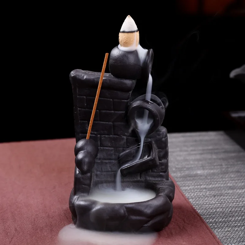 Статуя Будды ароматерапия конус керамический ладан горелка курильница с дымом+ 10 Конус - Цвет: Темный хаки