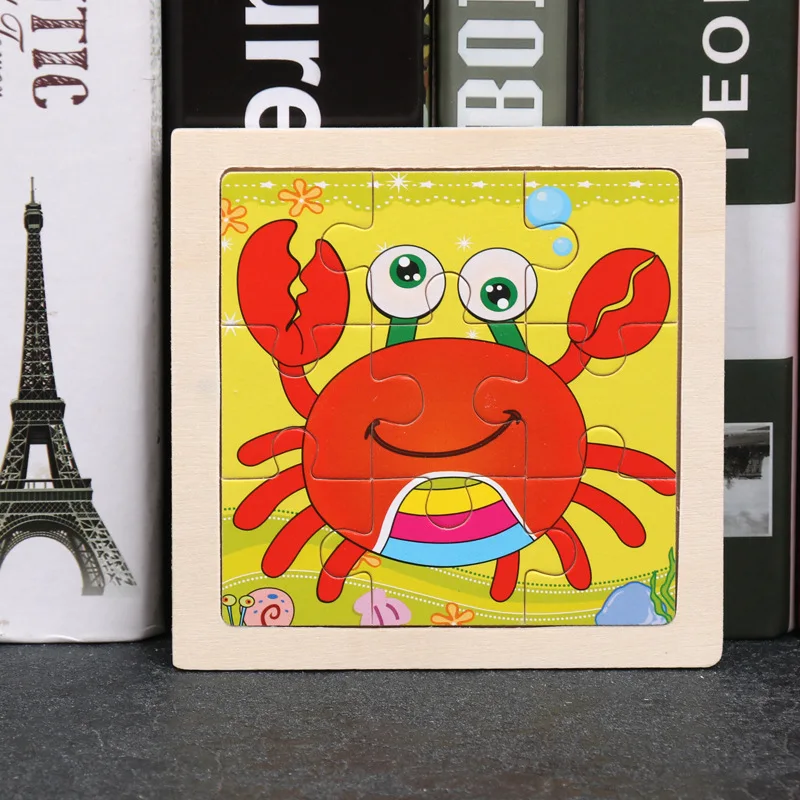 9-Piece Mini Wooden Jigsaw Puzzle Set - Montessori Educational Board Game
