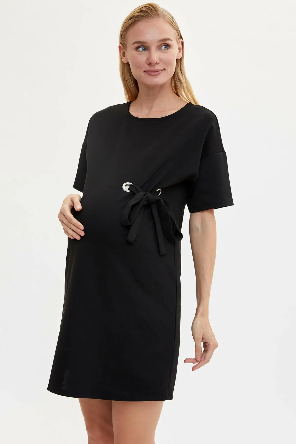 

DeFacto Women O-neck knitted Maternity Dress Autumn Short Sleeve Ladies Elegant Comfort Female Black Dress-L5272AZ19AU
