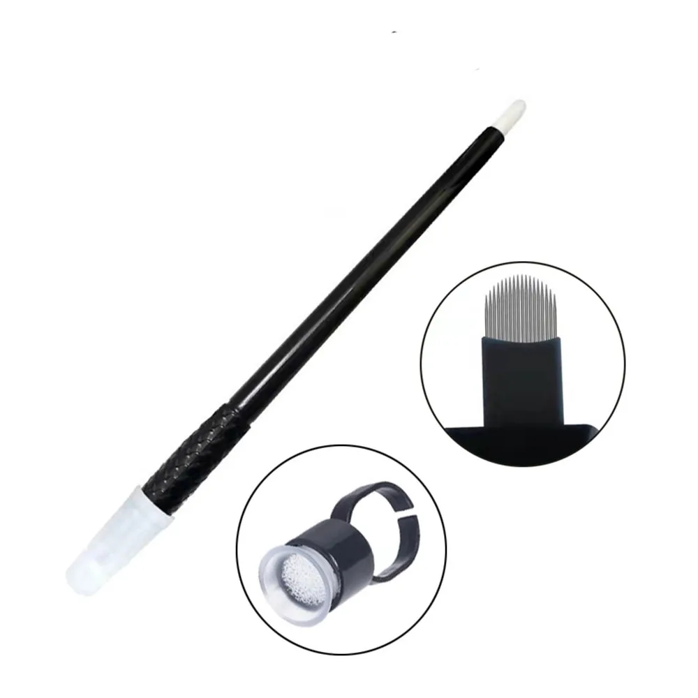 10pcs Disposable Tattoo Manual Pen 7/9/11/12/14/18/12U/14U/16U/18U with Black Sponge Ring Microblading for Lip Eyebrow | Красота и