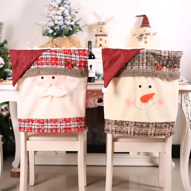 

Chair Cover 1Pcs Christmas Pouch Gift Mr Santa Snowman Xmas Holiday Party Home Table Slipcover Decor Seat Case