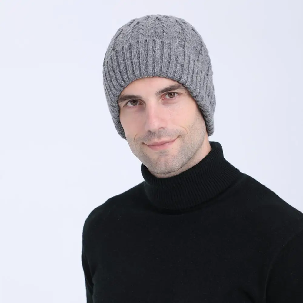 

Winter Hat Men Beanie Knit Fleece Brim Warm Acrylic Wool Skiing Outdoor Accessory For Teenagers