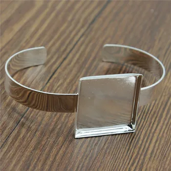 

Square Glass Cabochon Bangle Base Blank Findings Tray Bezel Setting Cabochon High Quality DIY Jewelry Findings