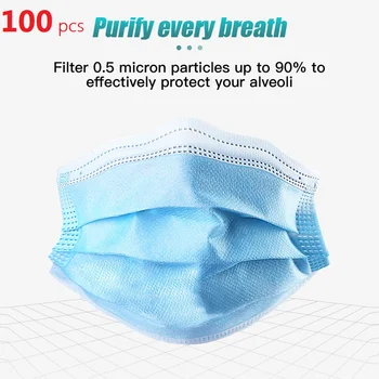 

50Pcs/100Pcs Disposable Mask Nonwove 3 Layer Ply Filter Mouth Face Mask Dust Meltblown Mouth Masks Fast Shipping
