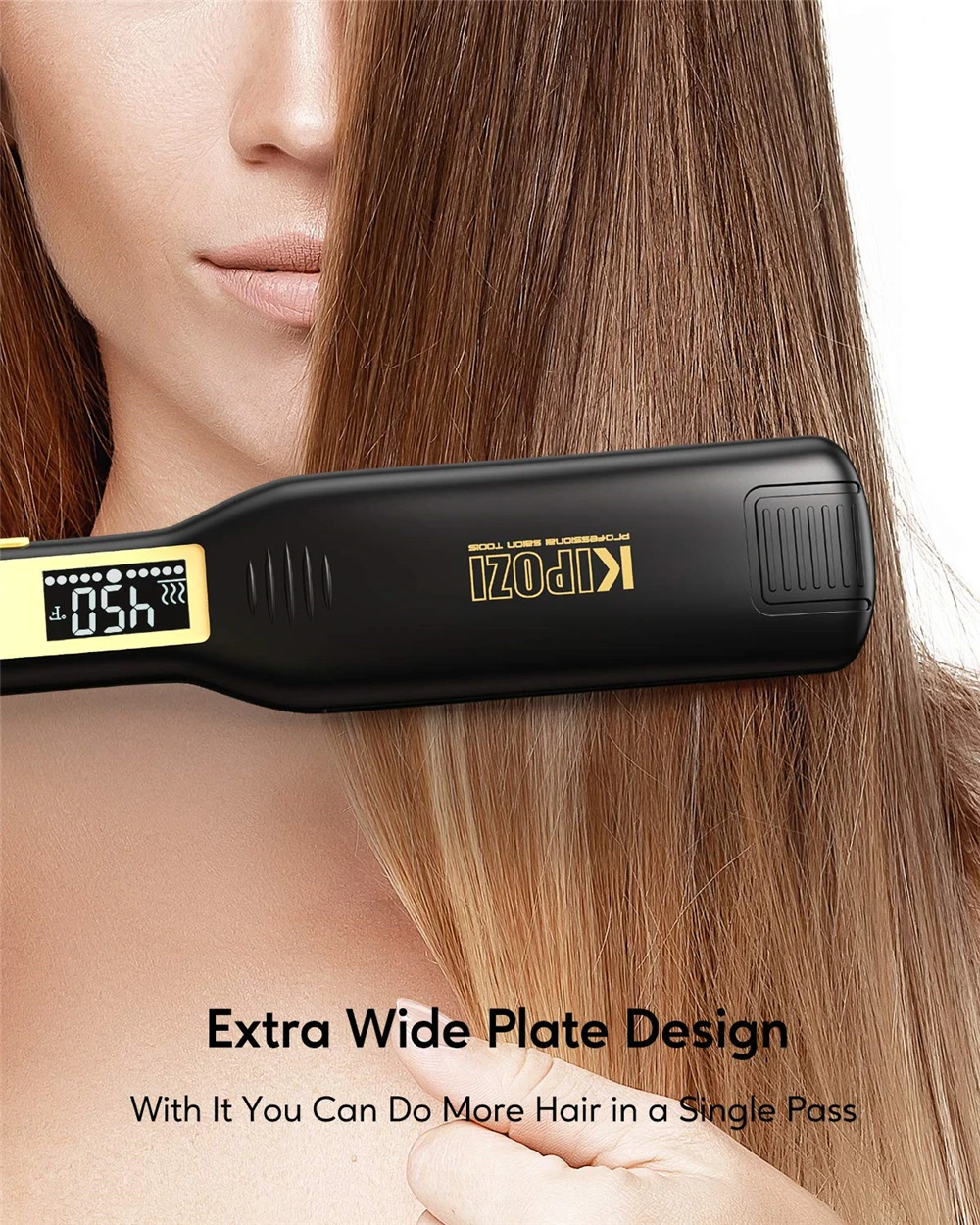 KIPOZI alisador de pelo profesional, plancha plana con pantalla LCD Digital  de 2021 pulgadas de ancho, Vapor de cerámica negra, peinado, 1,75|Planchas  de pelo| - AliExpress