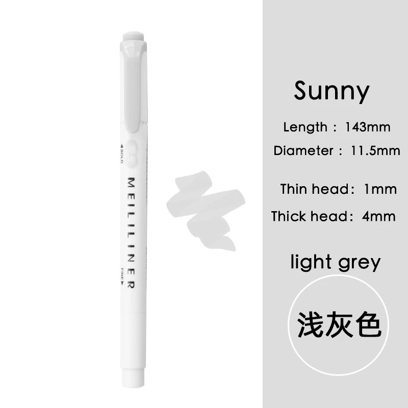 Luz gris marcador pluma doble-cabeza a base de agua de color pluma estudiante marcador luz de la Oficina rotulador subrayador de color de lápiz de la pluma de oficina