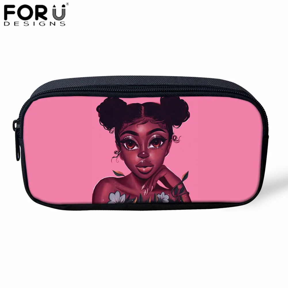 FORUDESIGNS/африканская женская сумка для макияжа для женщин-подростков, сумка-карандаш, классная черная, с принтом королевы, школьные принадлежности для девочек